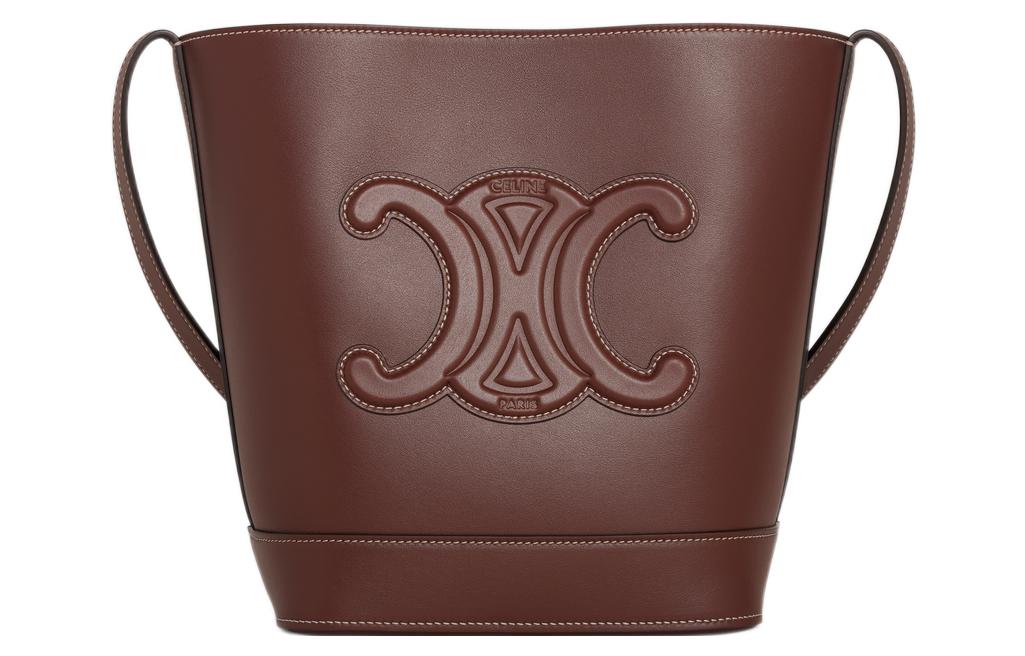 CELINE Cuir Triomphe Triumph Smooth Calf Leather Bucket Bags Crossbody Bag Shoulder Bag Small Size Women's Burgundy