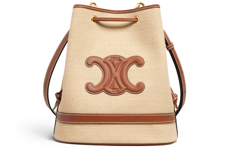 CELINE Fabric And Cow Leather Handbag Bucket Bag Shoulder Bag Crossbody Bag Handbag Women's Yellow Brown