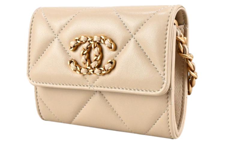 CHANEL 19Bag Lambskin Shoulder Bag Crossbody Bag Coin Purses Women's Pink Beige