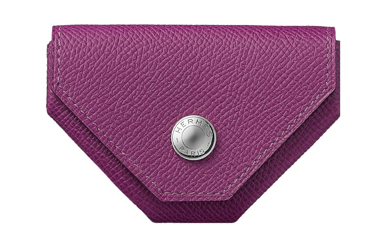 HERMES 24 Verso Epsom Calfskin Card Holder Coin Purse Women's Sea Cucumber Purple/Grape Purple