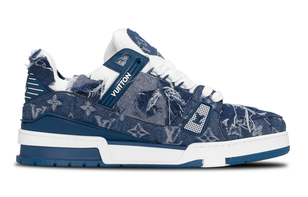 حذاء رياضي LOUIS VUITTON Trainer LV مضاد للانزلاق ومقاوم للتآكل ومنخفض الارتفاع مناسب للتزلج على الألواح للجنسين، أزرق
