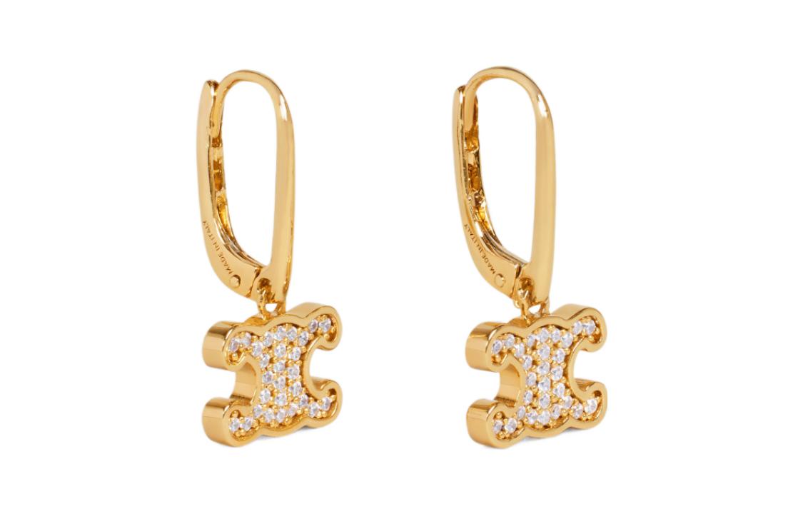 CELINE Triomphe Rhinestone Earrings In Brass With Gold Finish And Crystals