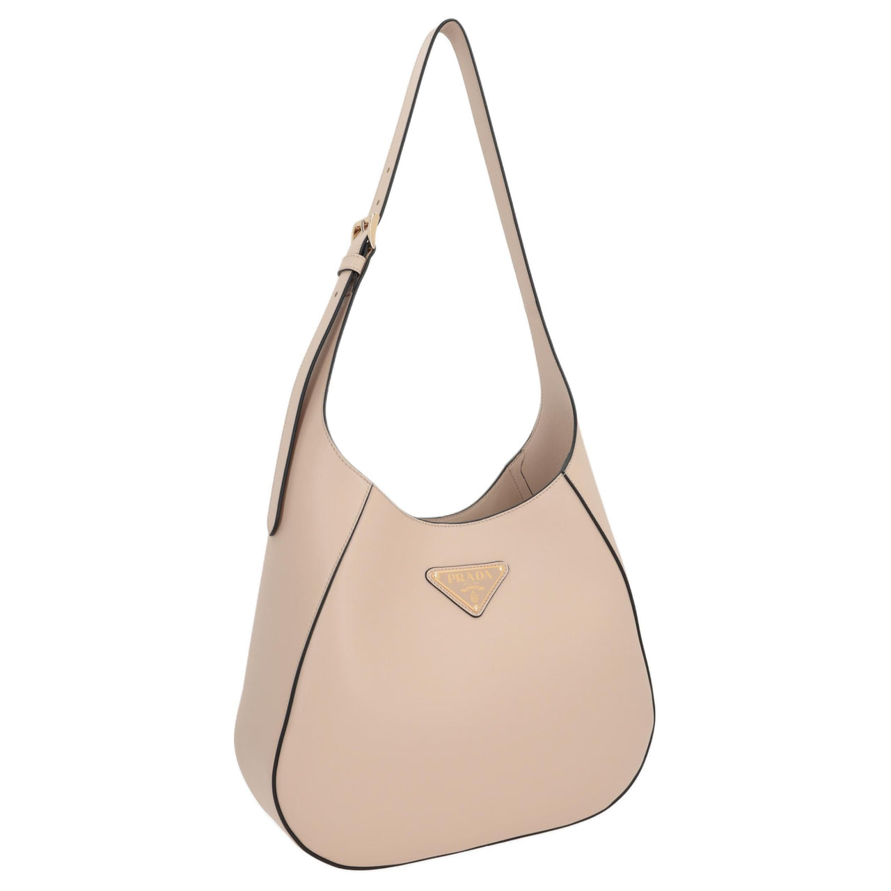 PRADA Cow Leather Hobo Bag, Handbag, Shoulder Bag Medium Size Women's Light Beige