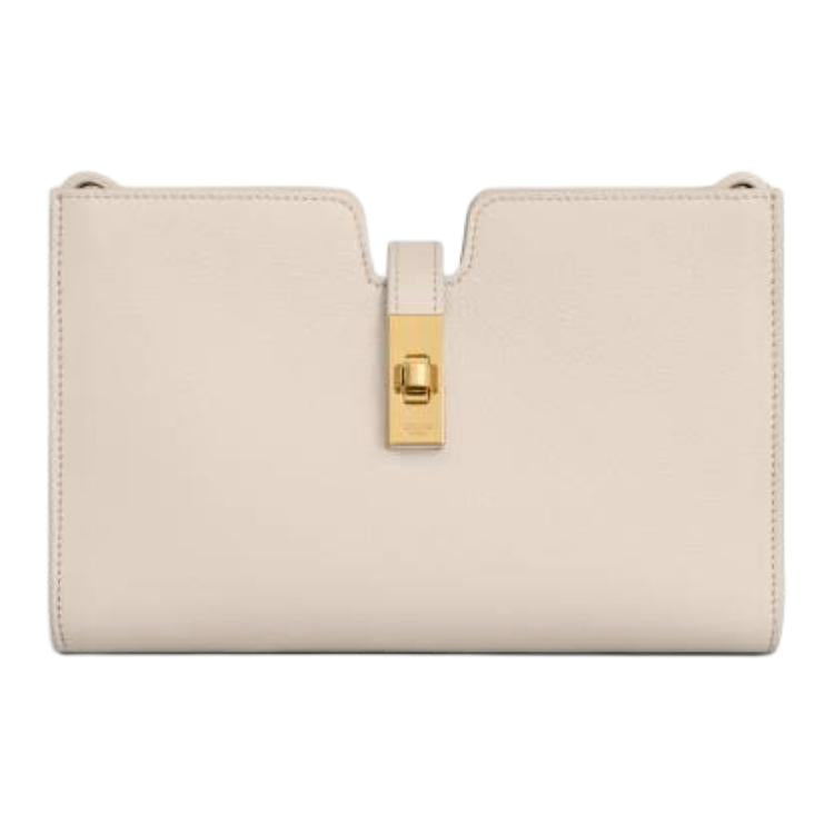 CELINE Calfskin One Shoulder Crossbody Clutches Women's Light Beige
