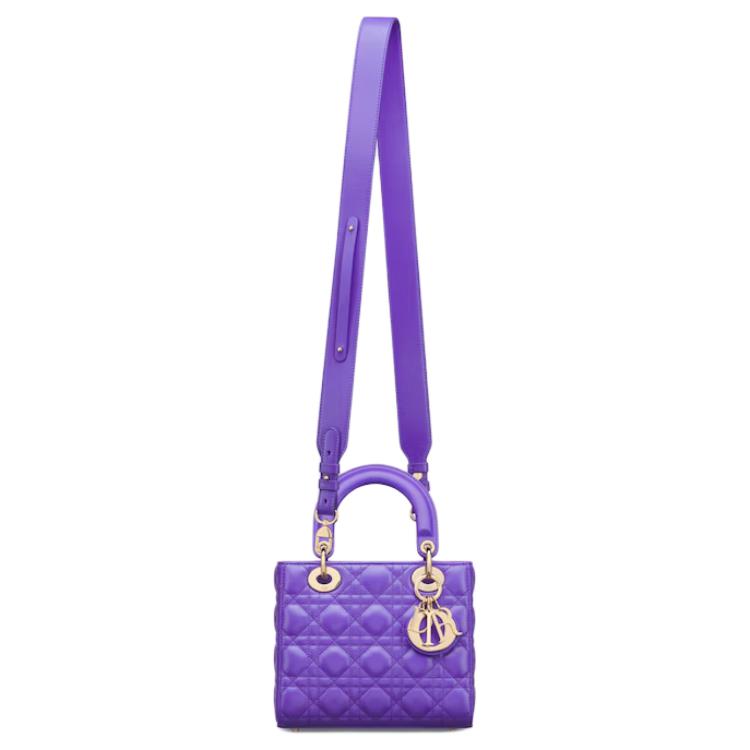 DIOR Lambskin Tote Bag Shopping Bag Shoulder Bag Crossbody Bag Handbag Small Size Women's Purple