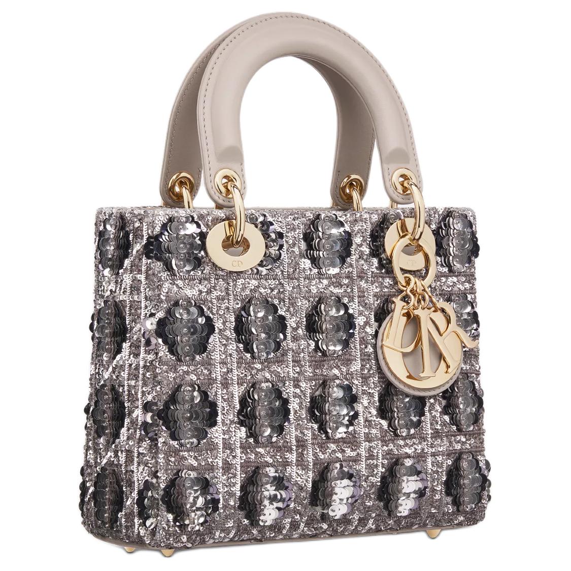 DIOR Lady Dior Cow Leather Lady Dior Bag, Shoulder Bag, Crossbody Bag, Handbag Small Size Women's Gray