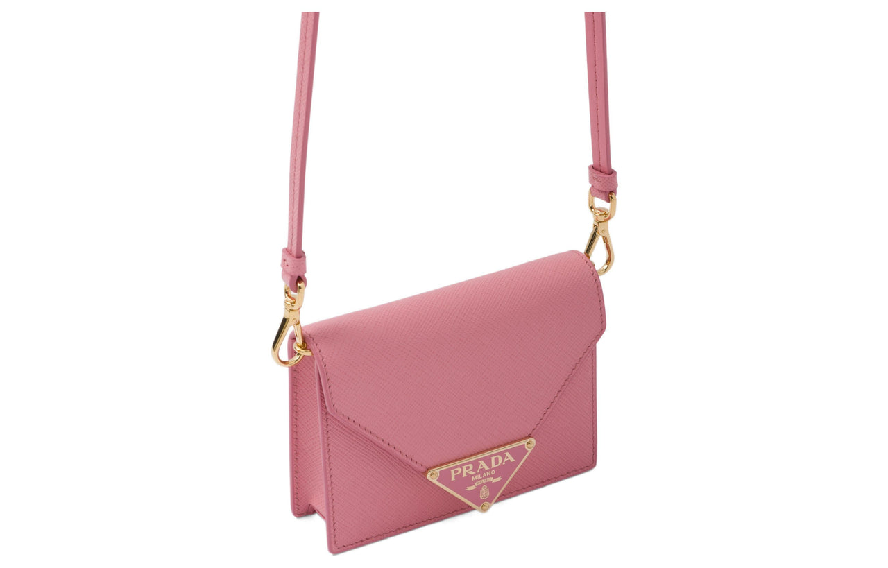 PRADA Cow Leather One Shoulder Crossbody Card Holder Women's Petal Pink