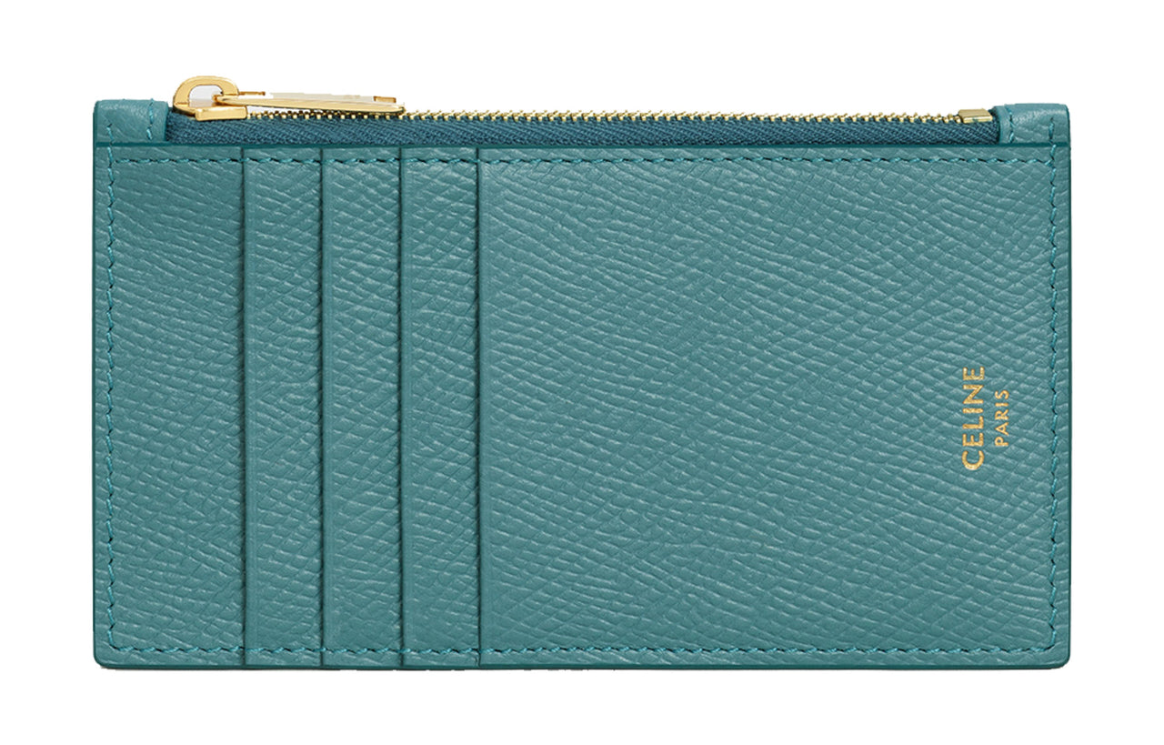 CELINE Cow Leather Card Holder Women's Blue Green