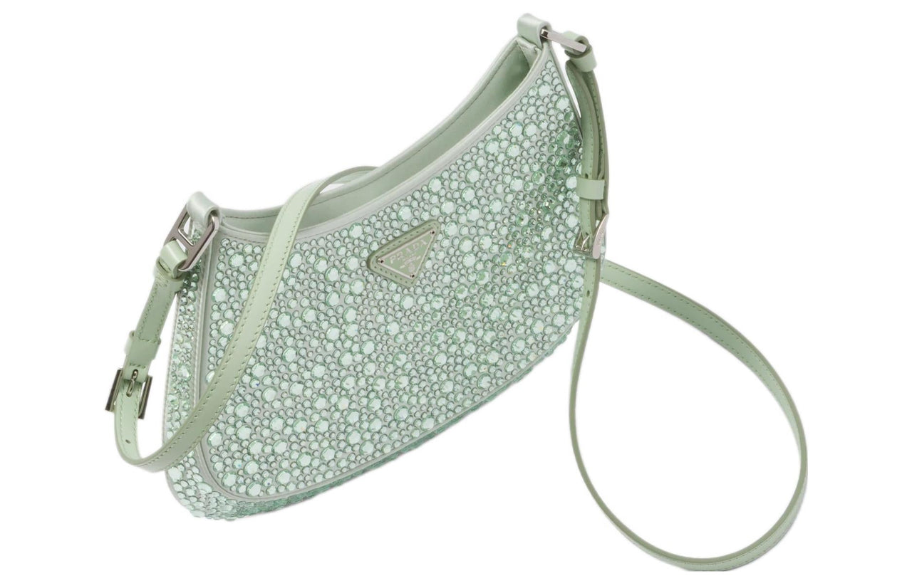 PRADA Cleo Satin Bag With Appliques Aqua