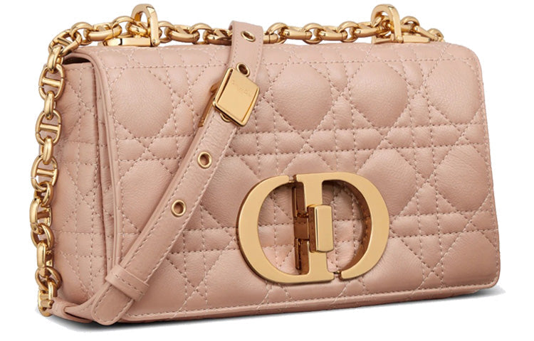 DIOR Caro Soft Cannage Calfskin Shoulder Bag Crossbody Bag Small Size Women's Nude Pink