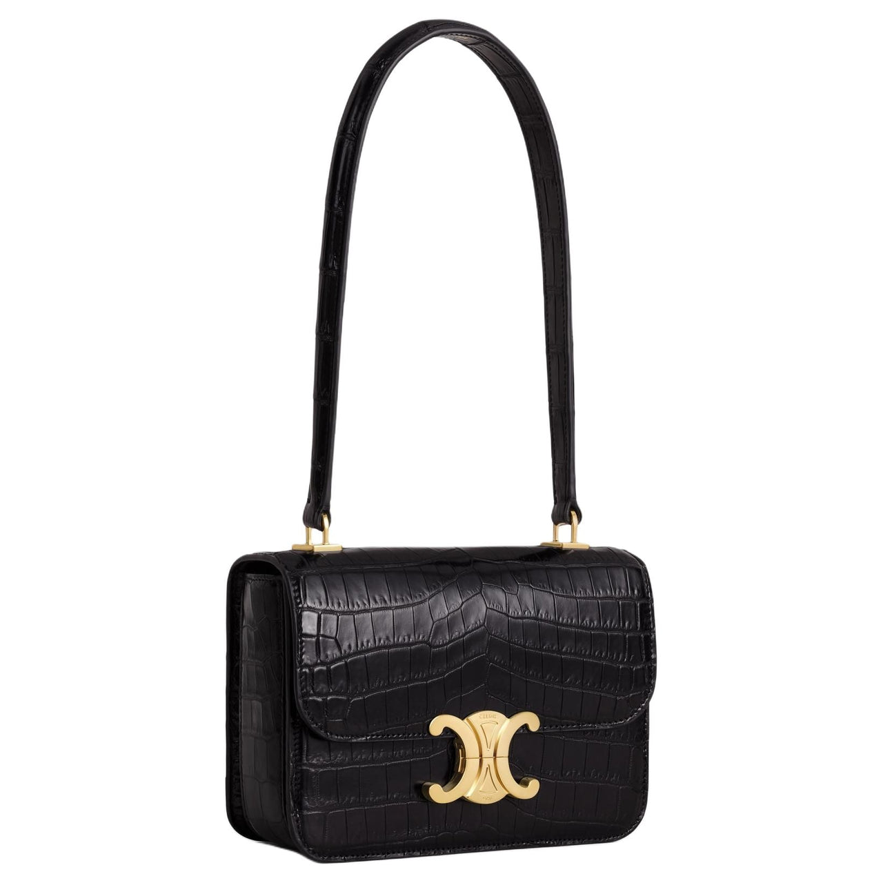 CELINE Crocodile Leather Shoulder Bag Women's Black
