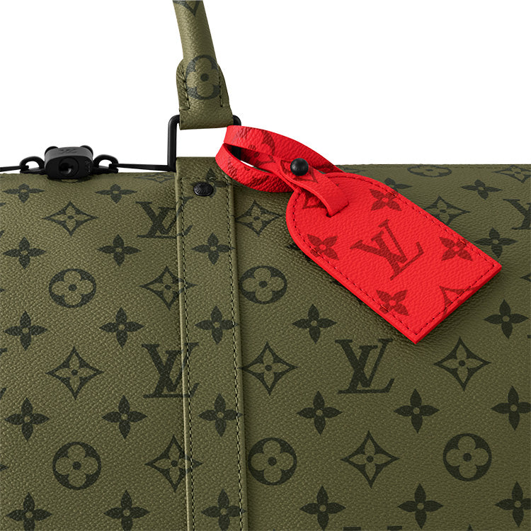 LOUIS VUITTON Keepall Bandouliere 45 Khaki Green/Vermillion Red
