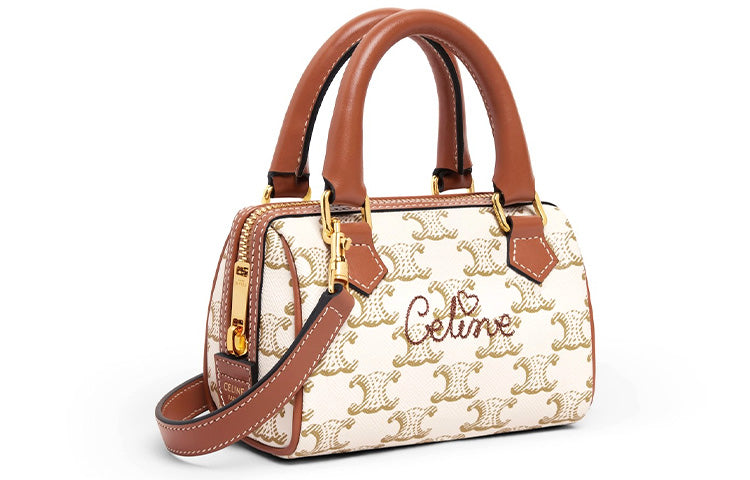 CELINE Cow Leather Boston Bag Handbag Shoulder Bag Crossbody Bag Mini Women's White