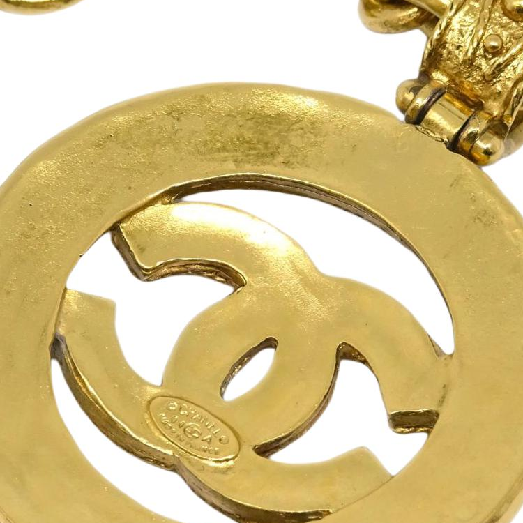 CHANEL 1994 Stone embellished CC pendant Medallion Necklace