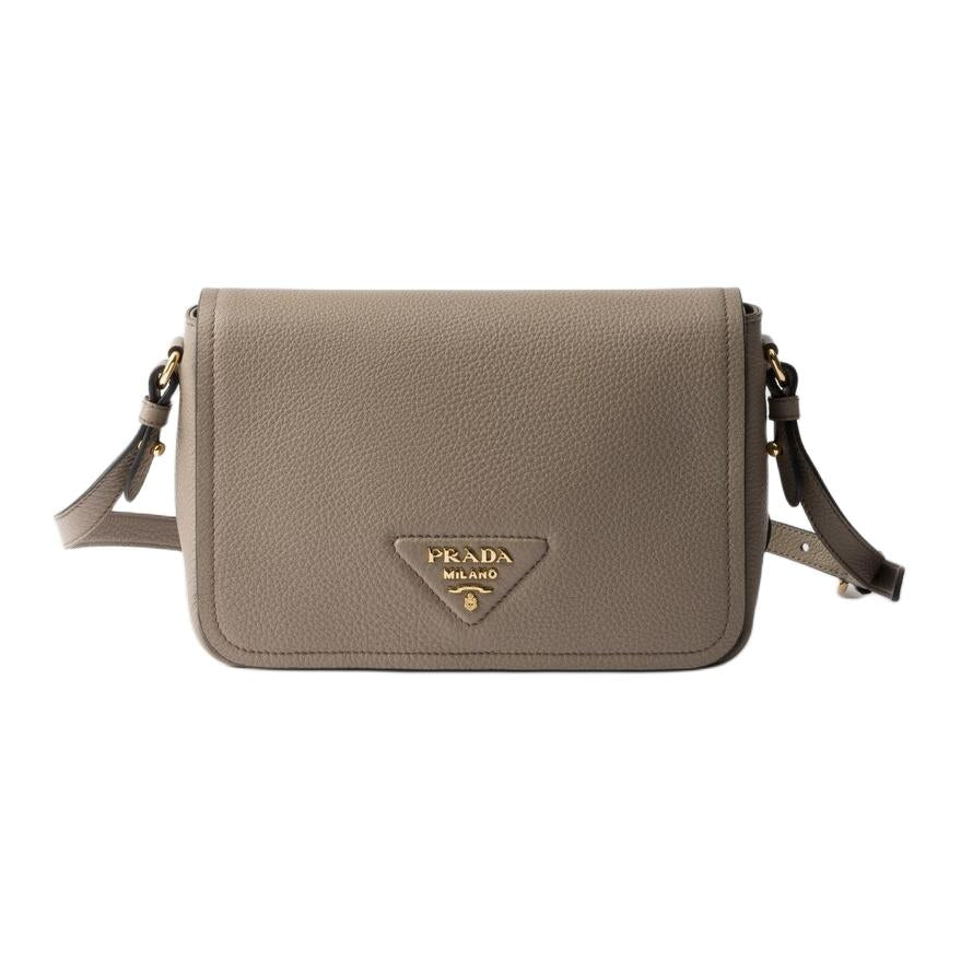 PRADA Cow Leather Shoulder Bag Women's Light Gray