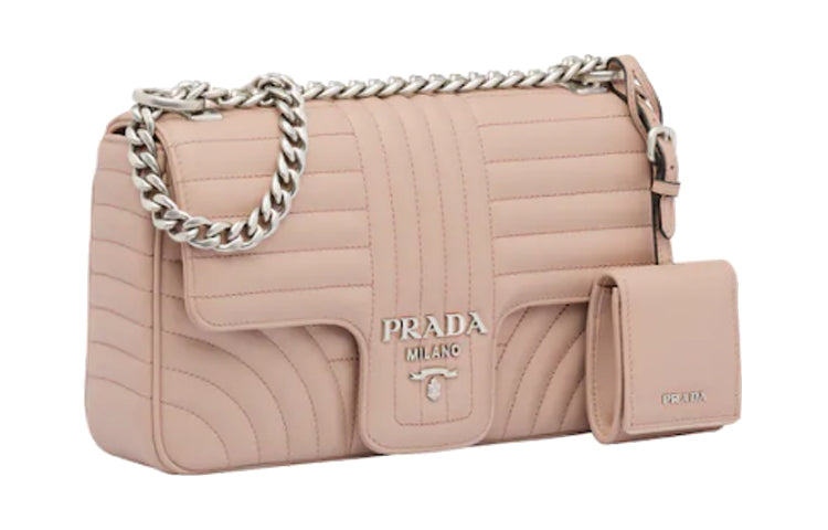 PRADA Diagramme Leather Shoulder Bag Crossbody Bag Medium Size Women's Pink