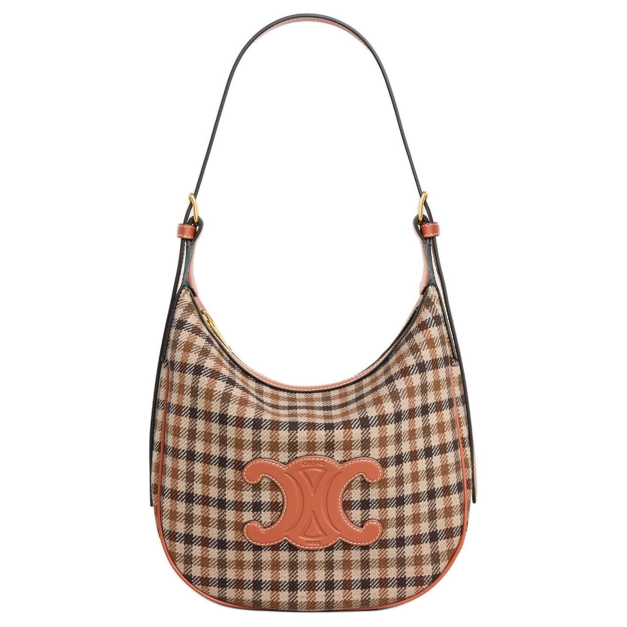 CELINE Cuir Triomphe Plaid Nee Crossbody Bag, Shoulder Bag Small Size Women's Brown & Multicolor