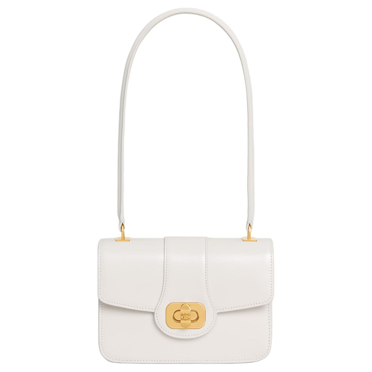 CELINE Cow Leather Shoulder Bag Women's Ecru