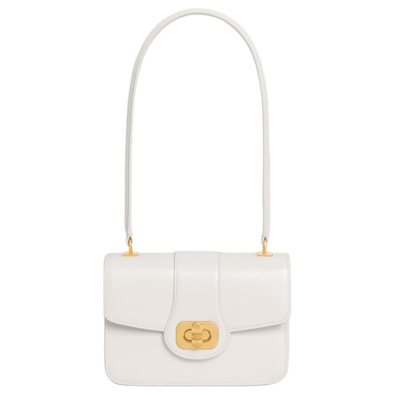 CELINE Cow Leather Shoulder Bag Women's Ecru