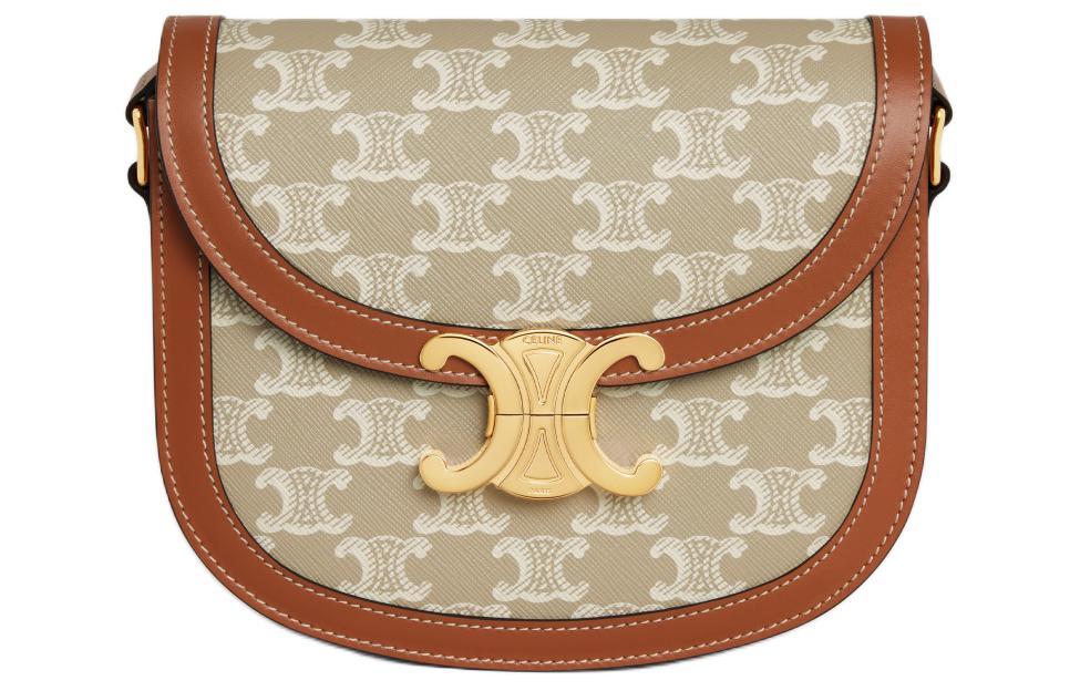 CELINE Besace Cow Leather Binding Crossbody Bag Shoulder Bag Women's Greige