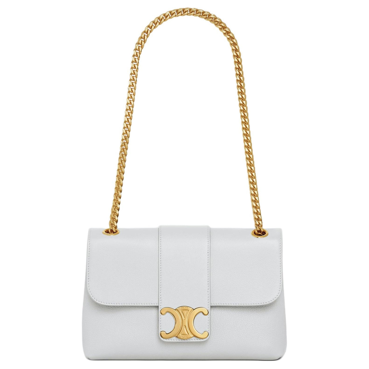 CELINE Calfskin Portable Crossbody Bag, Shoulder Bag Medium Size Women's Moon Gray