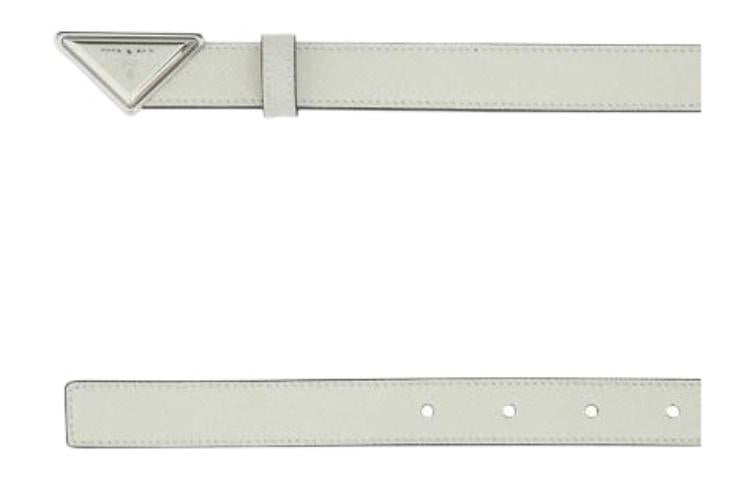 PRADA Brand Logo Solid Color Leather Belts Unisex White Width 2CM