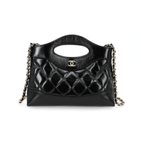 CHANEL Polished Lambskin Chain Handbag Shoulder Bag Crossbody Bag Mini Women's Black