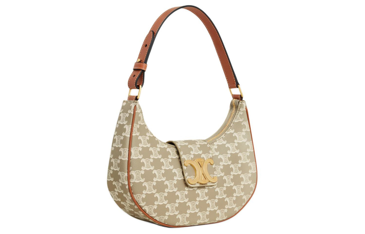 CELINE Cow Leather Handbag Shoulder Bag Women's Greige