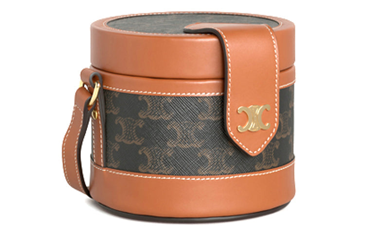 CELINE Cow Leather Lunch Box Bag Crossbody Bag Shoulder Bag Small Size Women's Tawny