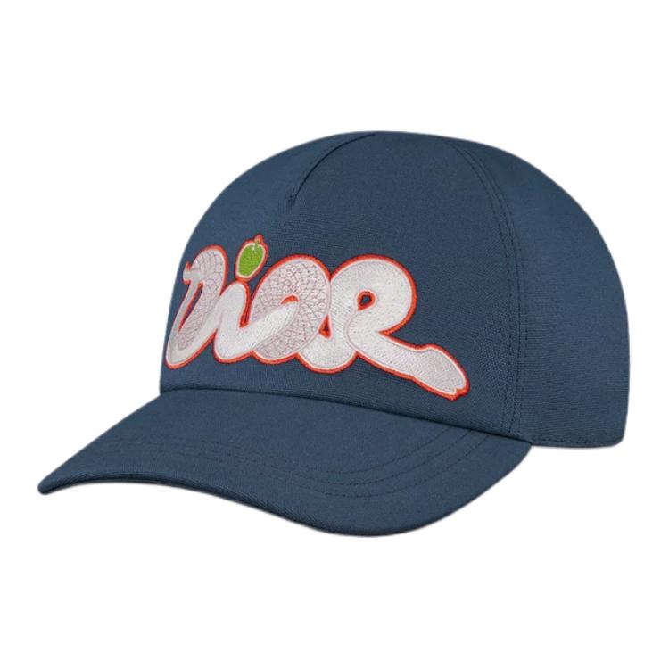 DIOR Cotton Canvas Baseball Caps Unisex Marine Blue