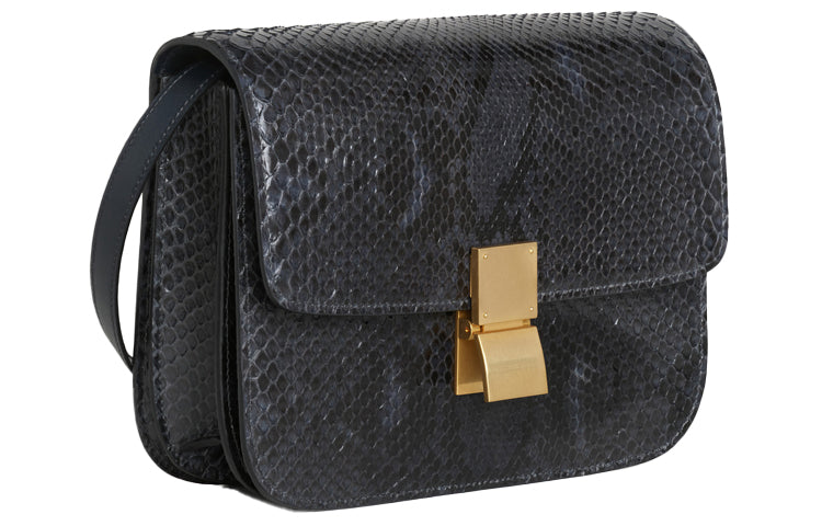 CELINE Classic Bo Snake Skin Tofu Bag Shoulder Bag Crossbody Bag Medium Size Women's Gray/Blue