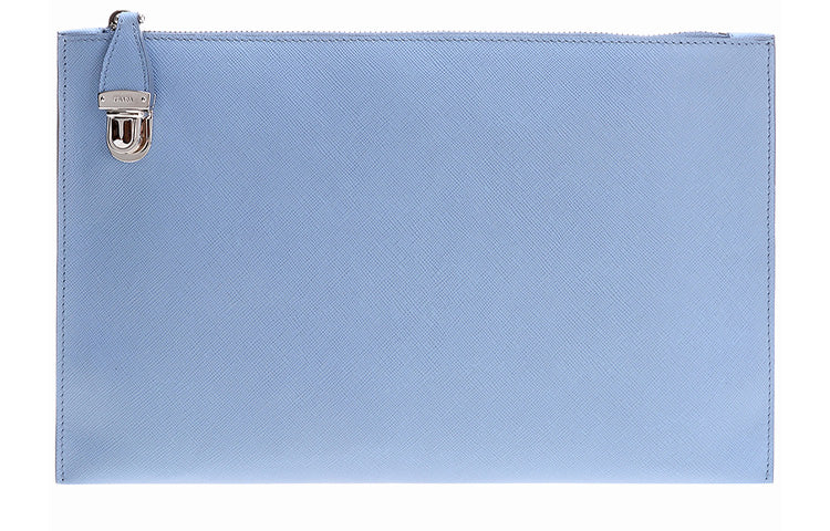 PRADA Cow Leather Clutch Women's Light Blue