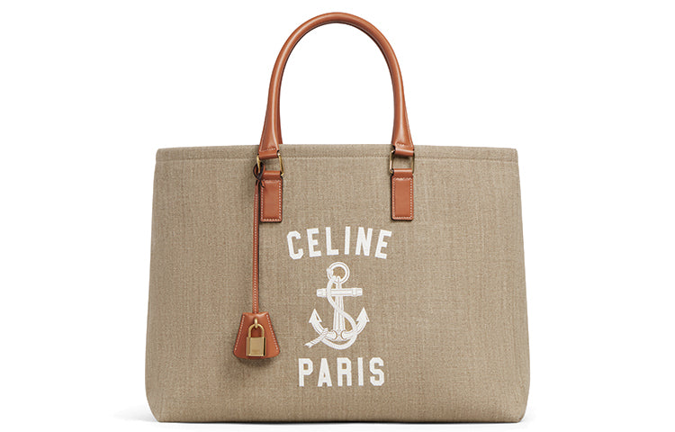 CELINE Cow Leather One Shoulder Portable Tote Women's Natural/Tan