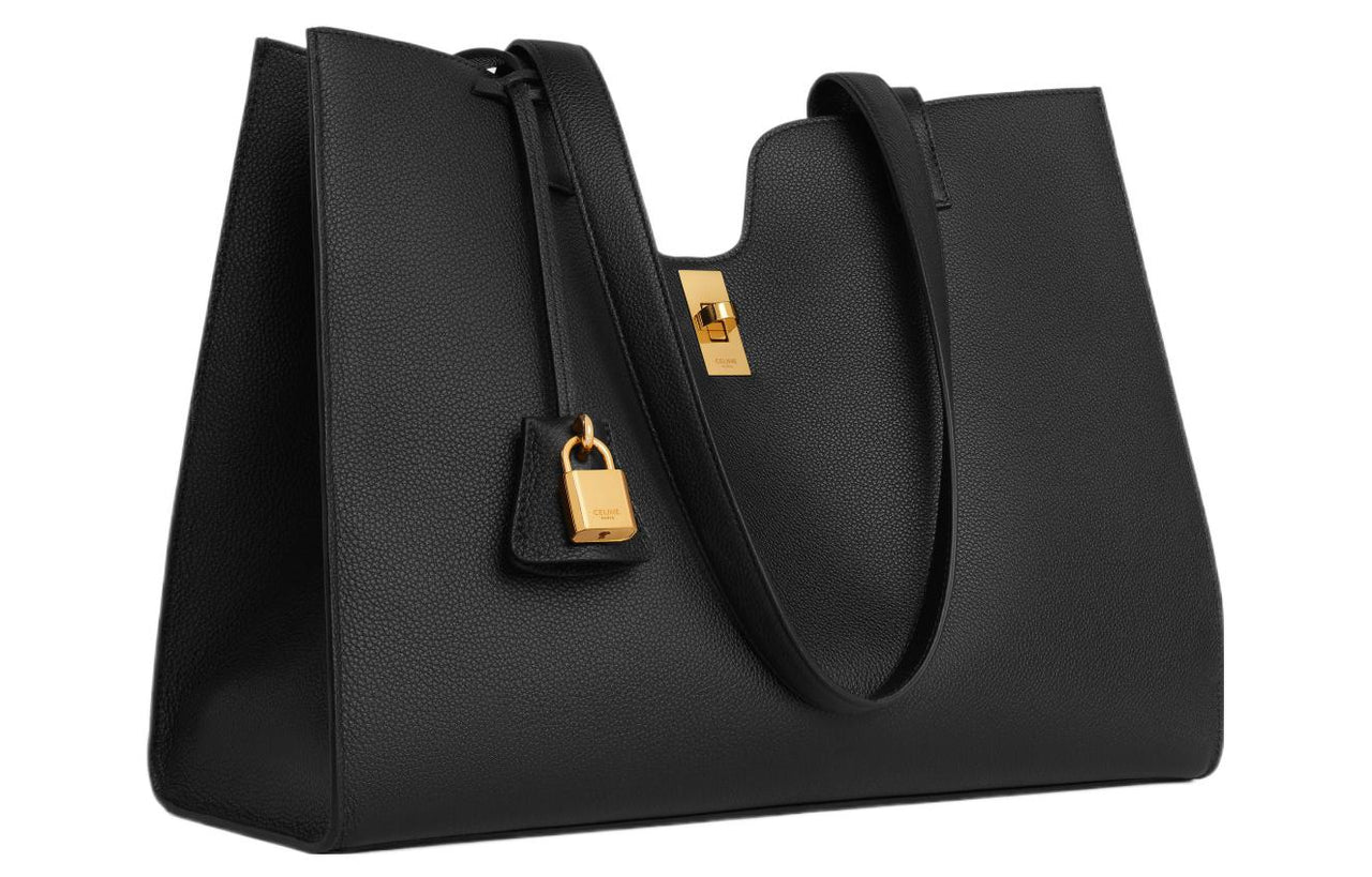 CELINE Cabas Soft Grain Cow Leather Handbag, Shoulder Bag Women's Black