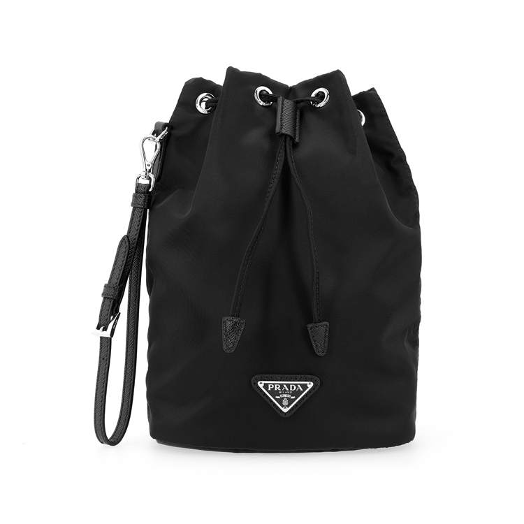 PRADA Cow Leather Bucket Bag Wrist Bag Women's Black