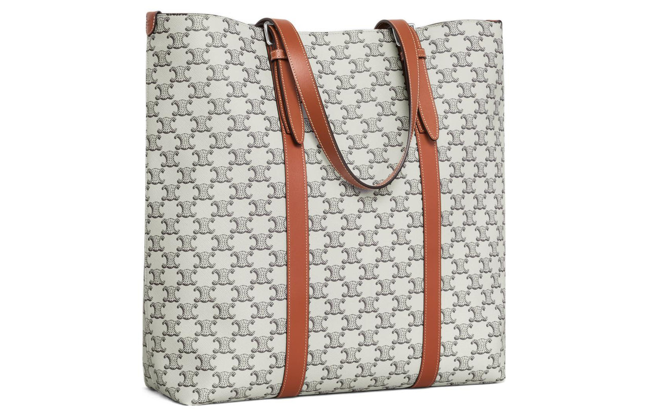 CELINE Cabas Cow Leather Binding Tote Bag, Shopping Bag, Handbag Regular Men's Tan/Light Umber