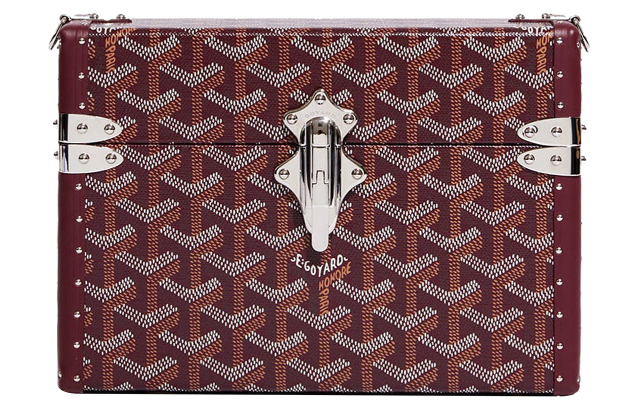 GOYARD Cassette Canvas With Leather Trim TRUNK Hard Case With Crossbody Bag Unisex Burgundy