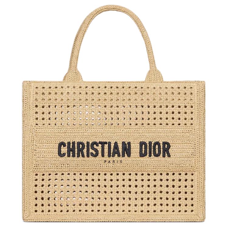 DIOR BookTote Cotton Tote Bag Shopping Bag Handbag Medium Size Women's Natural Color