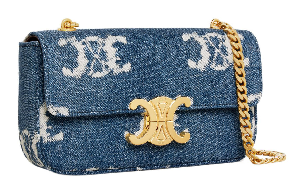 CELINE Denim With Lambskin Crossbody Bag Shoulder Bag Women's Marine Blue