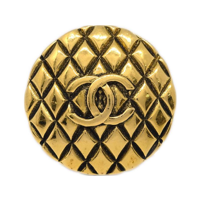 CHANEL 1980 1990 Plated Cc Quilted Brooch Costume Brooch