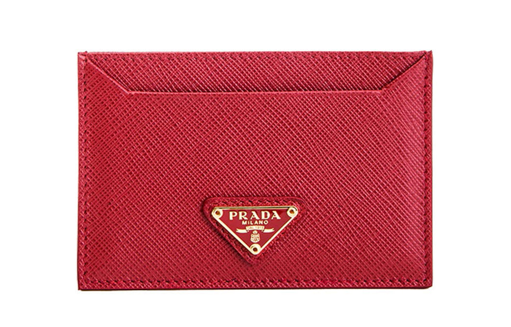 PRADA Cow Leather Card Holder Women's Red
