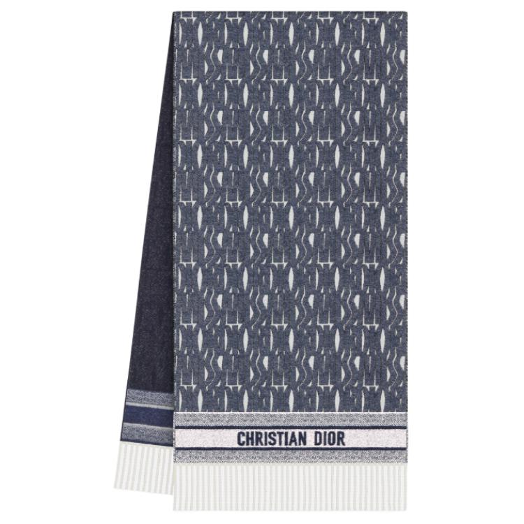 DIOR Cashmere Knit Scarves Women's Marine Blue