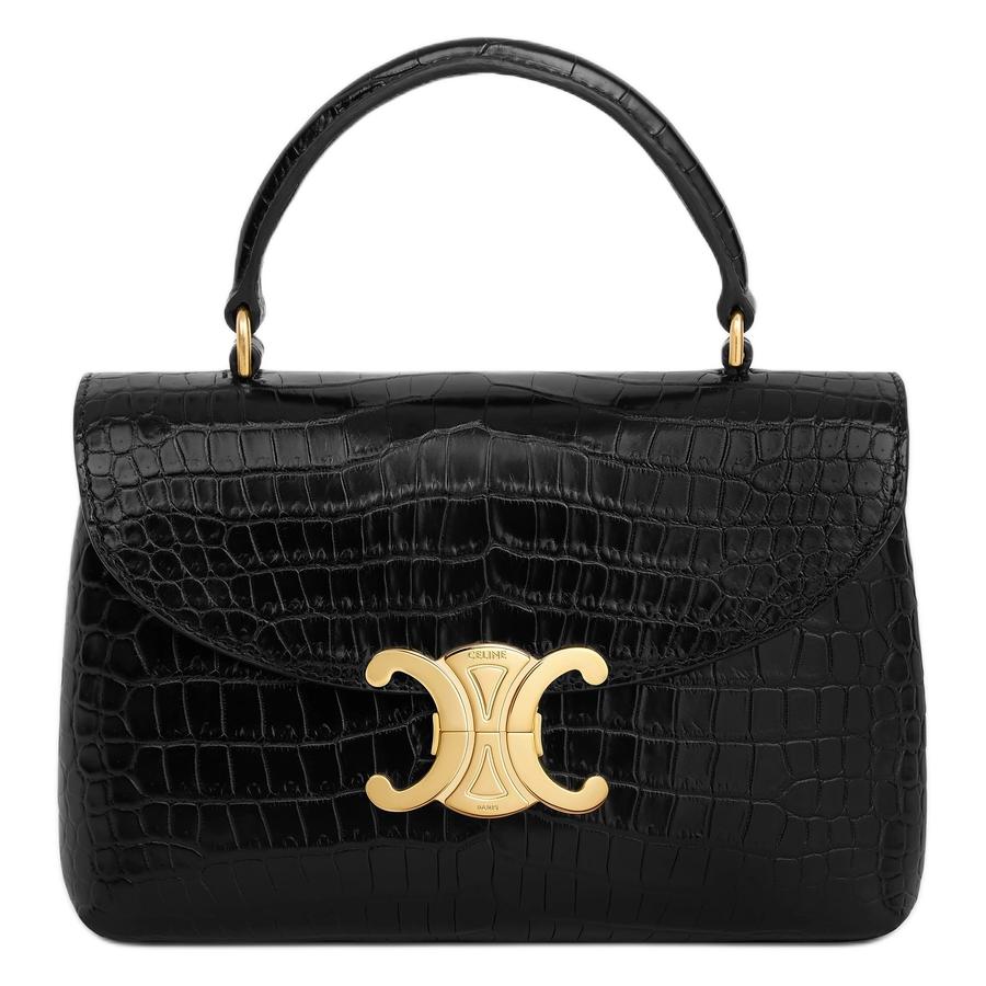 CELINE Crocodile Leather One Shoulder Handbags Women's Black