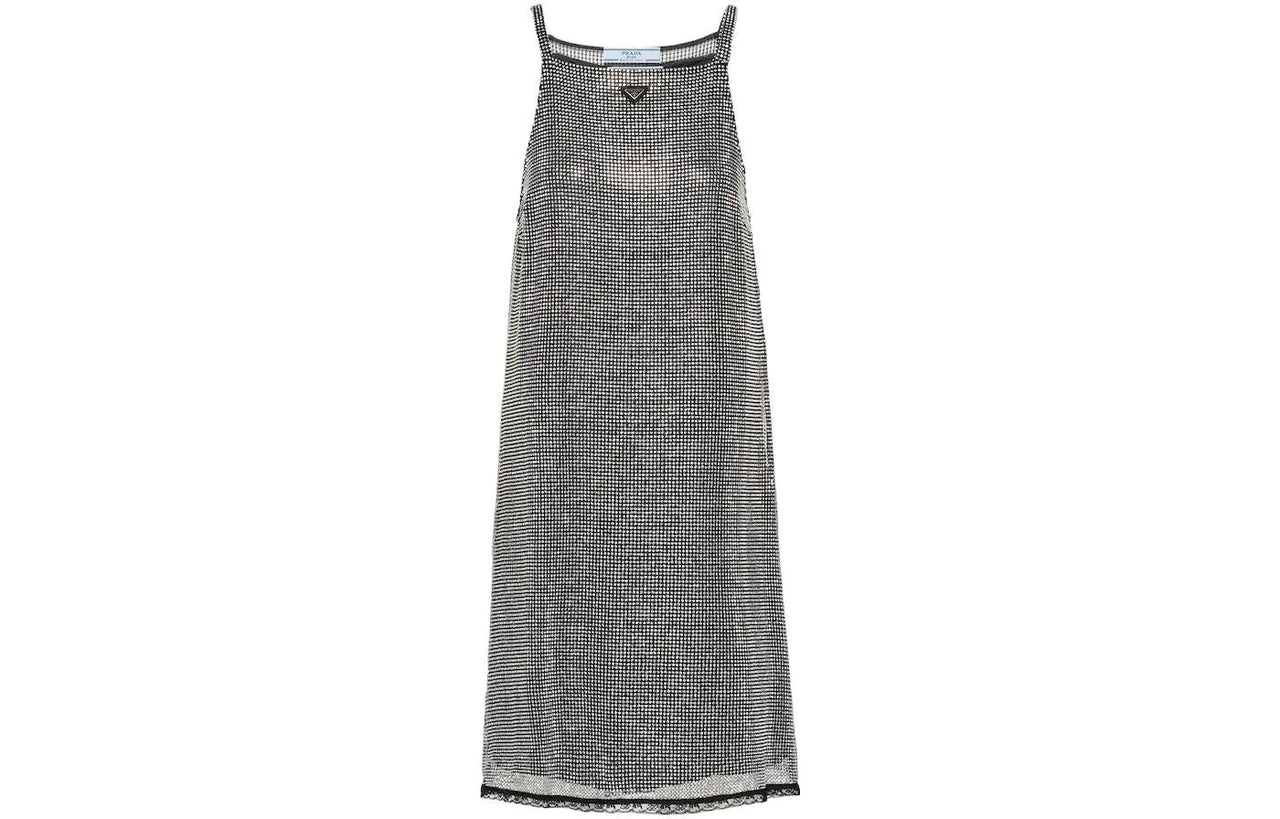 PRADA Embroidered Rhinestone Mesh Dress