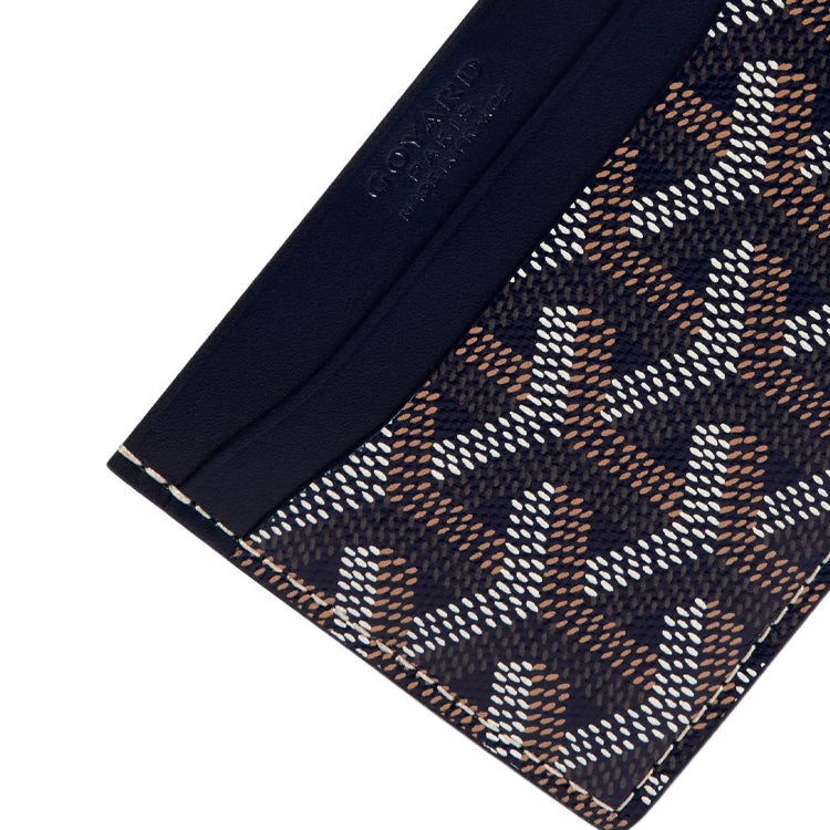 GOYARD Saint-Sulpice Canvas With Calfskin Card Clip Card Holder Unisex Marine Blue With Burgundy Small Heart