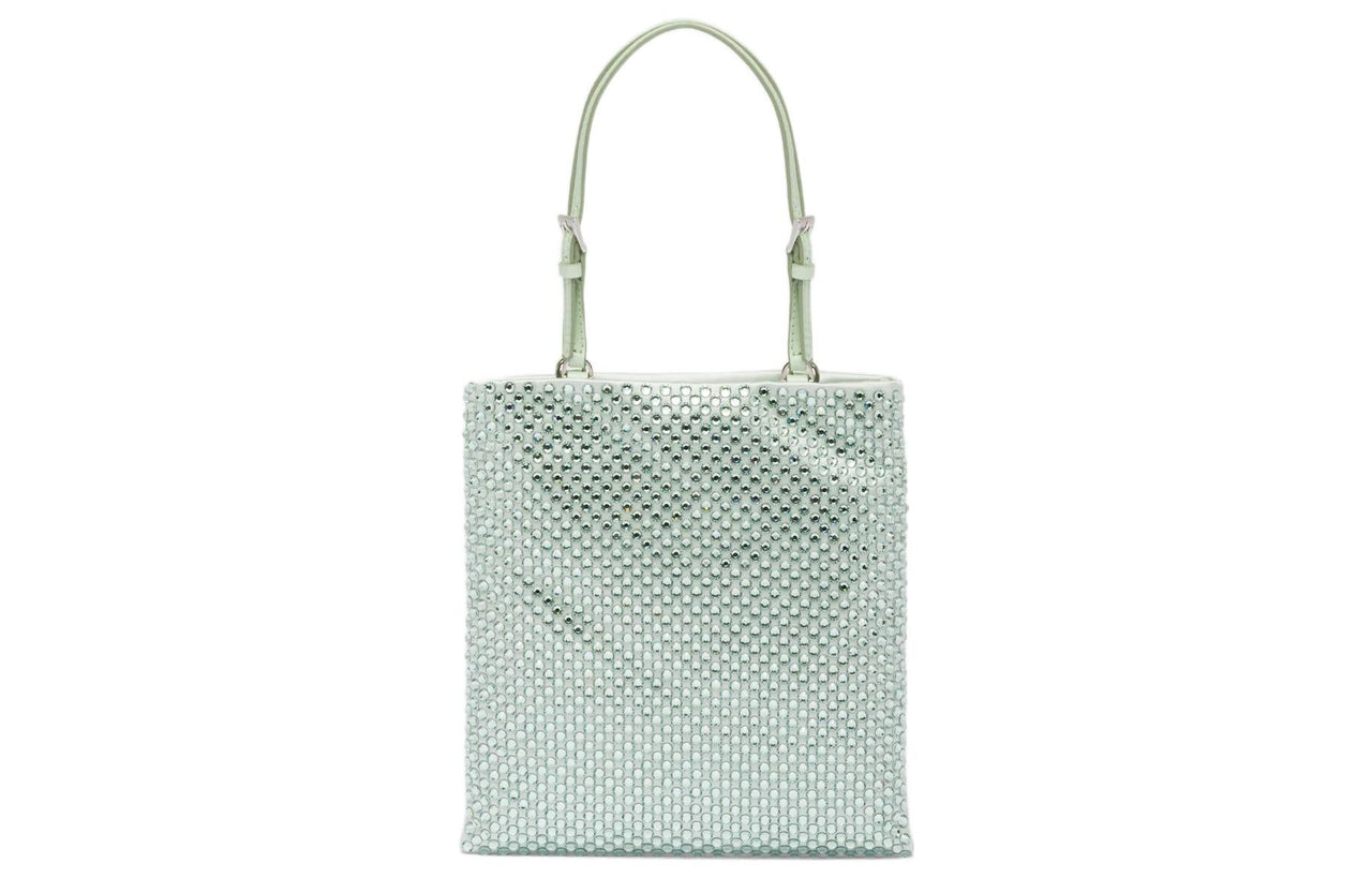 PRADA Embellished Satin Handbag Aqua