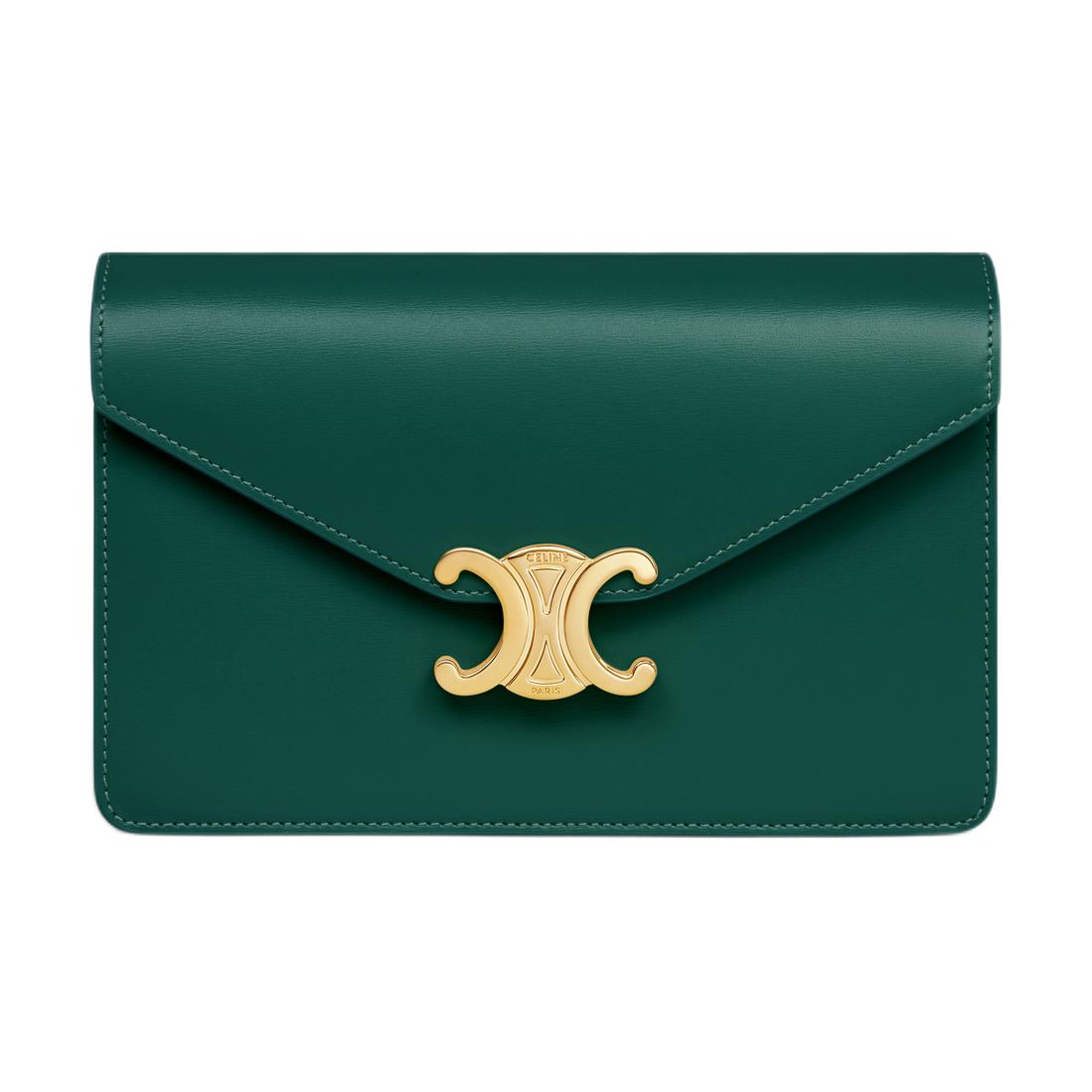 CELINE Calfskin Shoulder Bag, Crossbody Bag, Wallet Women's Sprint Green