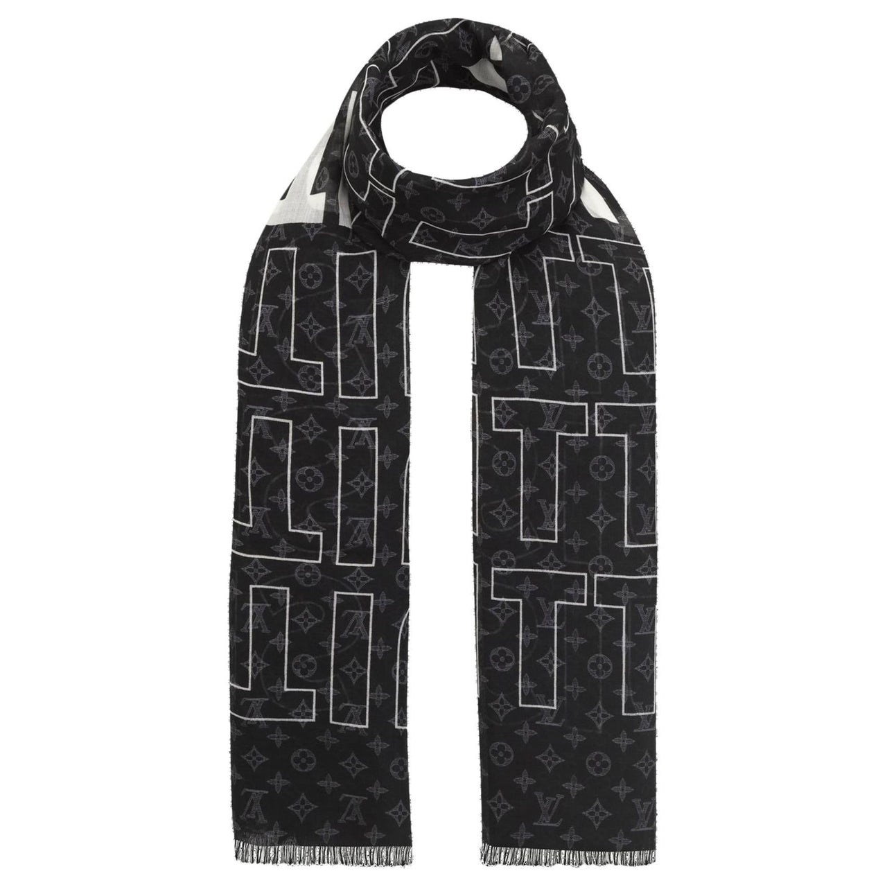 LOUIS VUITTON Cashmere Knit Scarves Unisex Black