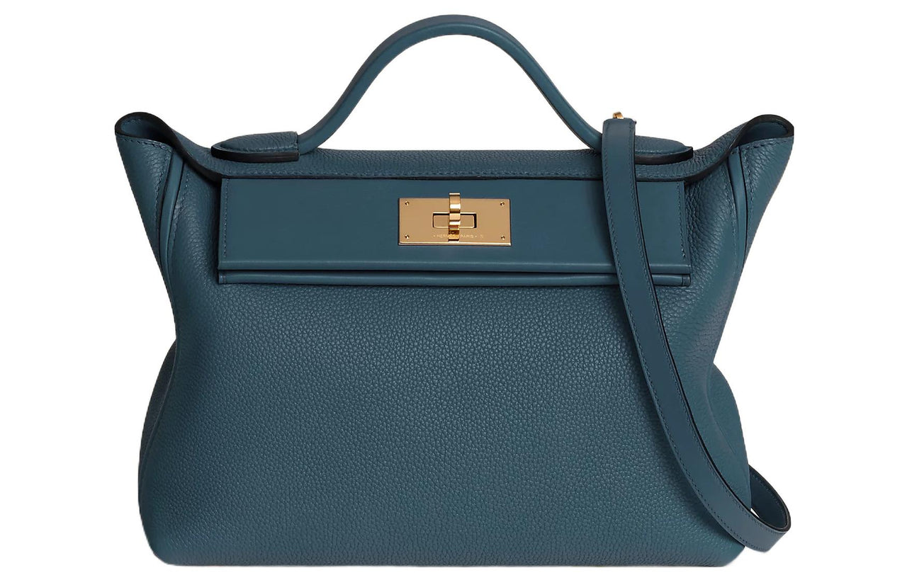 HERMES 24/24 Maurice With Swift Calfskin Crossbody Handbag Shoulder Bag Women's Prussian Blue