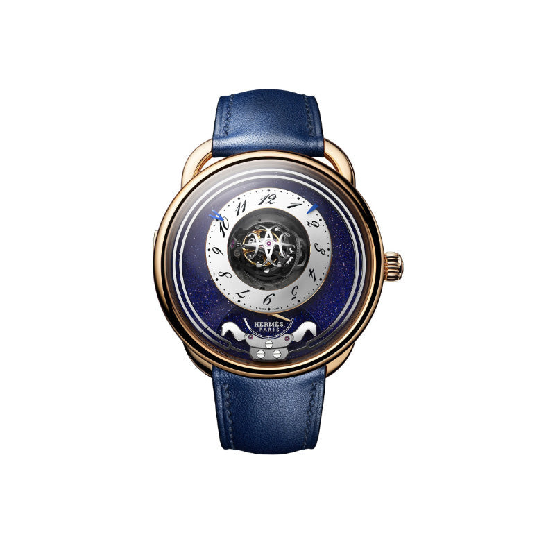 HERMES Arceau Collection Wrist Watch Manual Mechanical Movement Crocodile Leather Strap 43mm Blue Dial Men's Watches